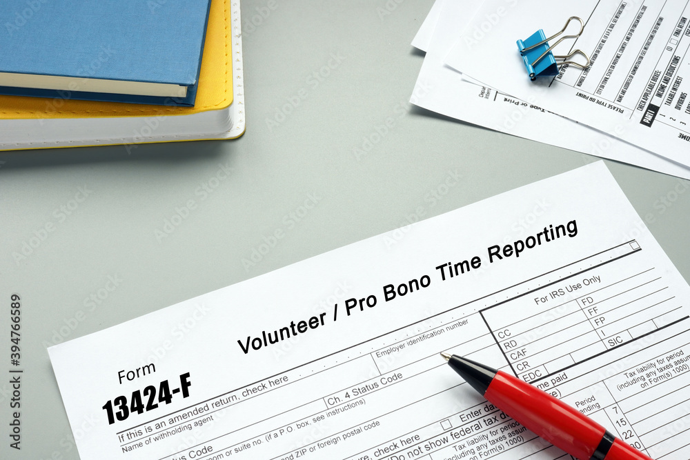 Form 13424-F Volunteer / Pro Bono Time Reporting inscription on the page. Form 13424-F Volunteer / Pro Bono Time Reporting inscription on the page.