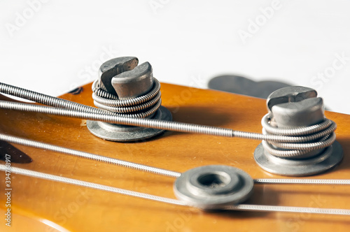 Detail of a tuning post of an electric bass