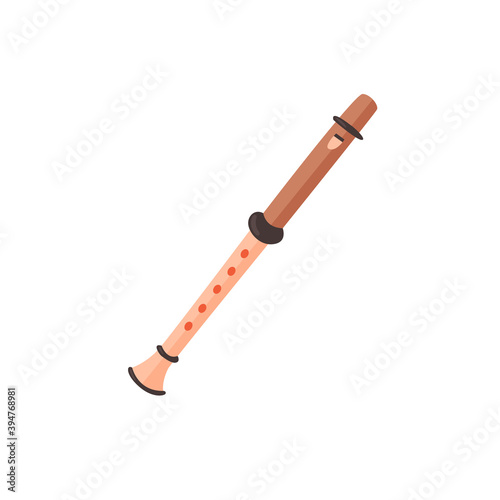 Musical instrument Flute, reedpipe, penny-trumpet. Vector isolated object