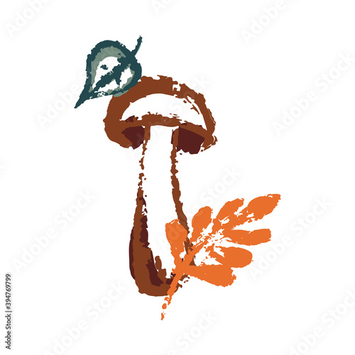 Hand drawing abstract elements of the autumn season. Warm colors, stylish compositions of leaves, mushrooms, cones, berries. Autumn mood, cozy autumn and minimal design.