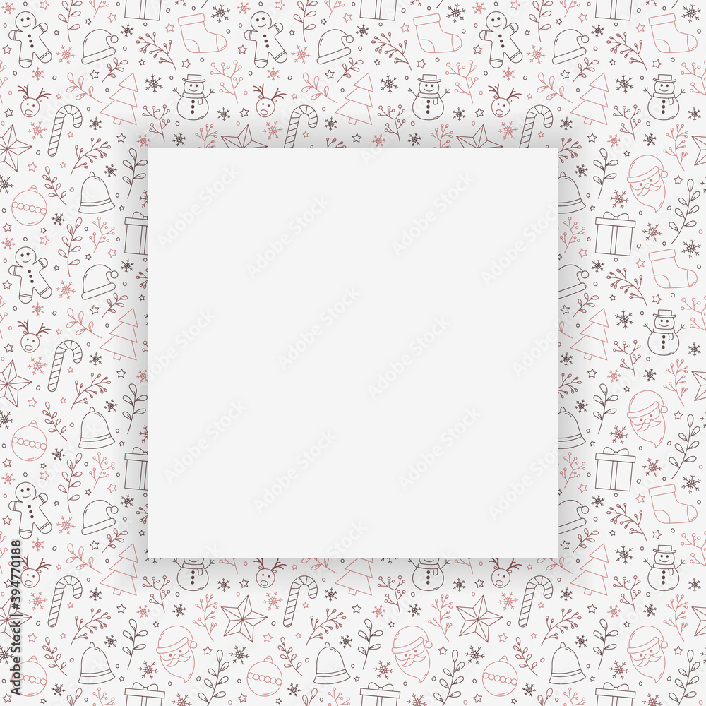 Christmas background with decorations and copyspace. Concept of Xmas frame. Vector