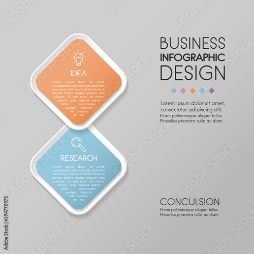 Diagram with business icons and 2 steps. Infographic design. Vector