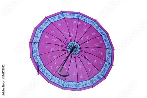 Bottom view of umbrella on isolated white background