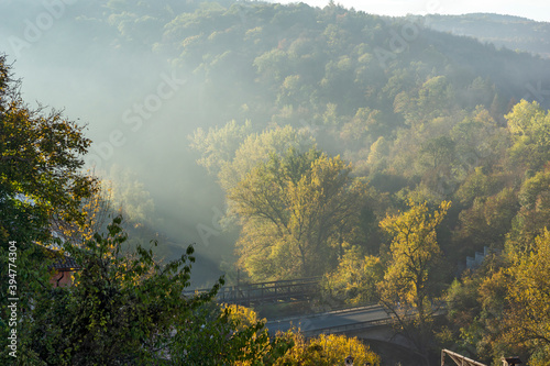 VELIKO TARNOVO, BULGARIA -NOVEMBER 2, 2020: Amazing Sunrise view of city of Veliko Tarnovo, Bulgaria