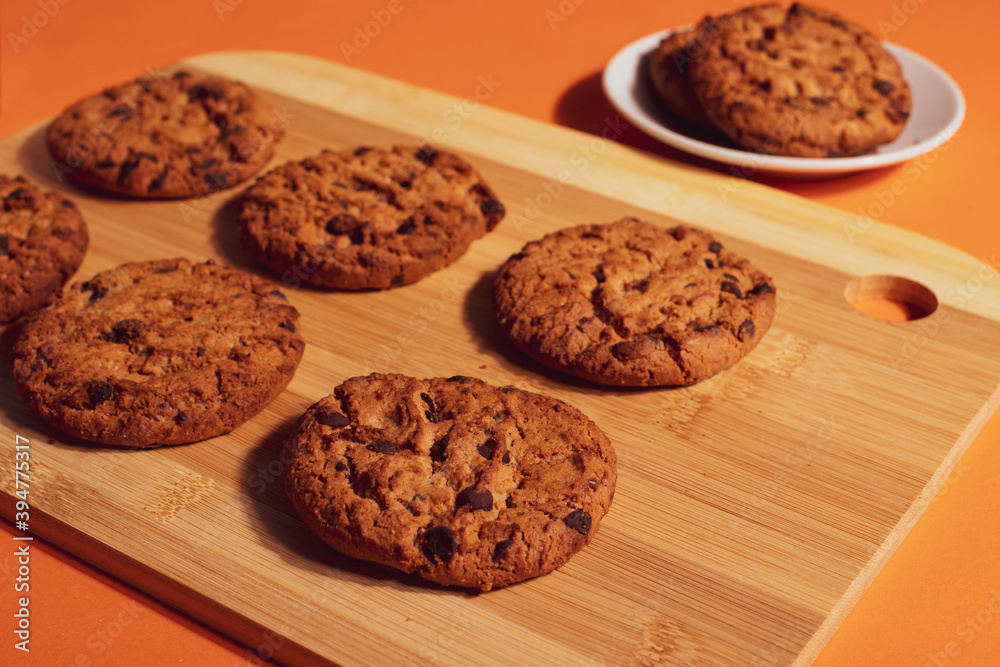 Fototapeta premium homemade cookies in minimalism style on bright ginger surface