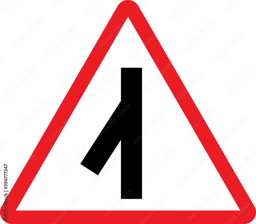 Sharp junction left road sign. Red triangle background. Safety signs and symbols. Sharp junction left road sign. Red triangle background. Safety signs and symbols.