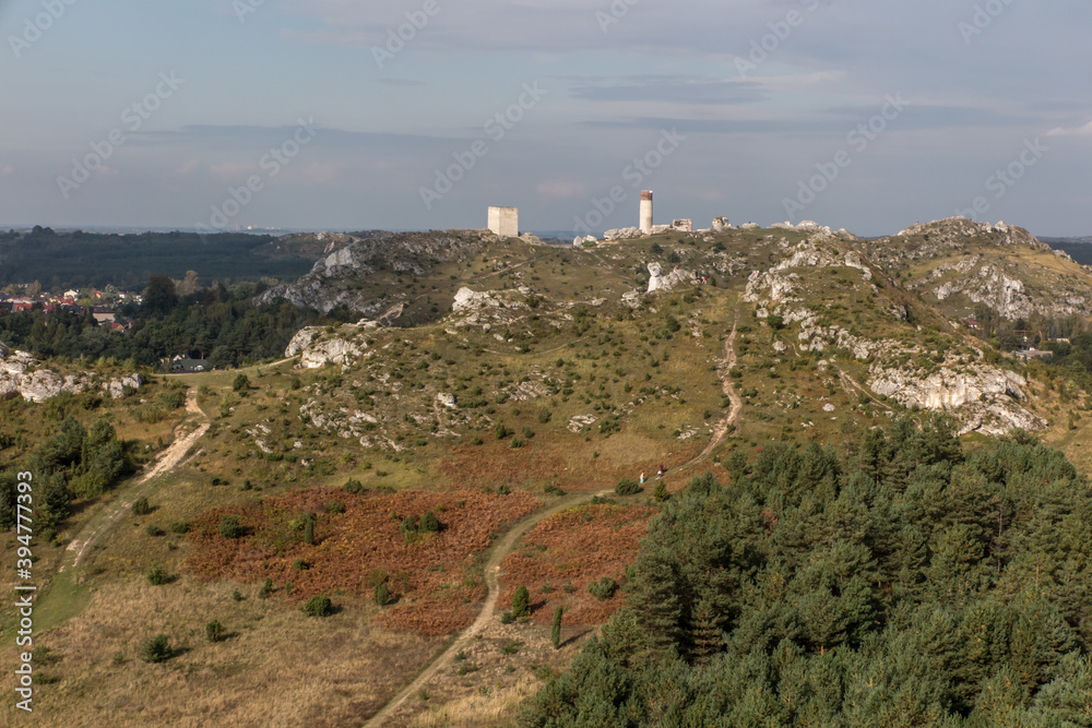 Medieval castle in the village of Olsztyn in the autumn scenery. Trail of the Eagles Nests (Szlak Orlich Gniazd).