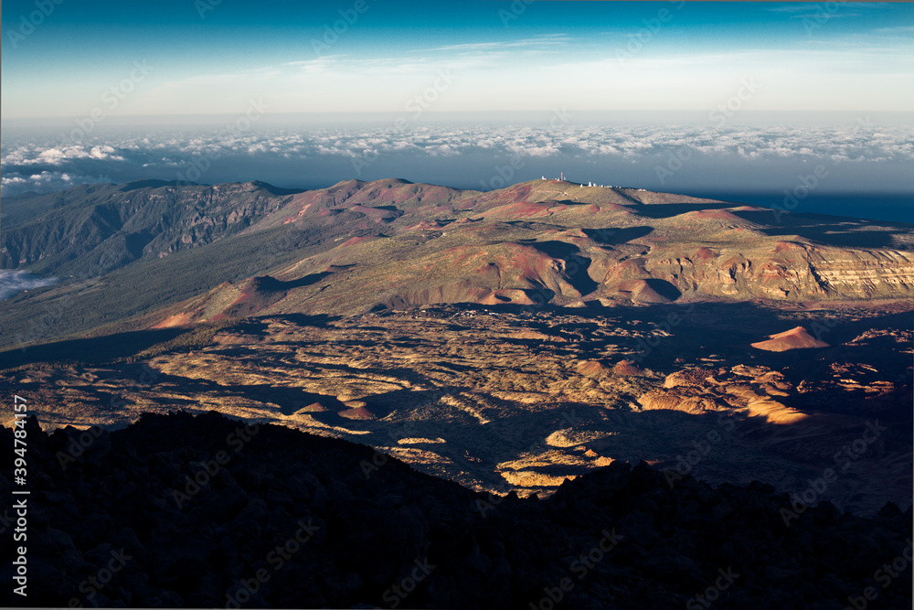 Mountain landscape of Atlantic island. Beautiful view from volcano Teide, Tenerife, Canary Islands, Spain