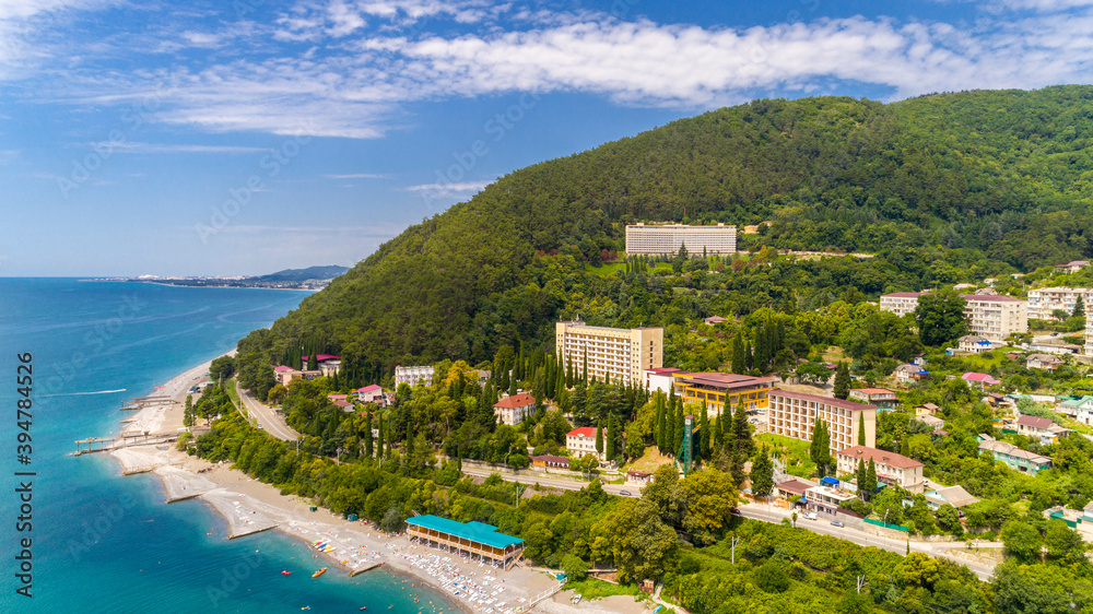 View from drone on Black sea coast resort