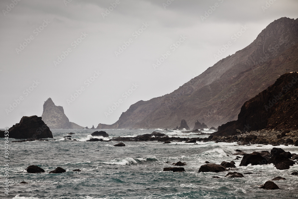 Rocky coast of the Atlantic Ocean near Almáciga, Tenerife, Spain