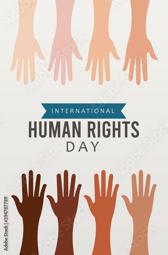 human rights day poster with interracial hands up