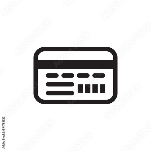 Credit debit card - black icon on white background. Digital money concept logo sign. Graphic design element. Vctor illustration. 