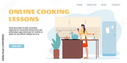 Cartoon flat character surfing internet indoor at home interior - web chat,social networking service,online education,messenger communication,freelance remote work concept