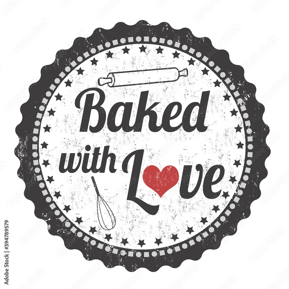 Baked with love grunge rubber stamp