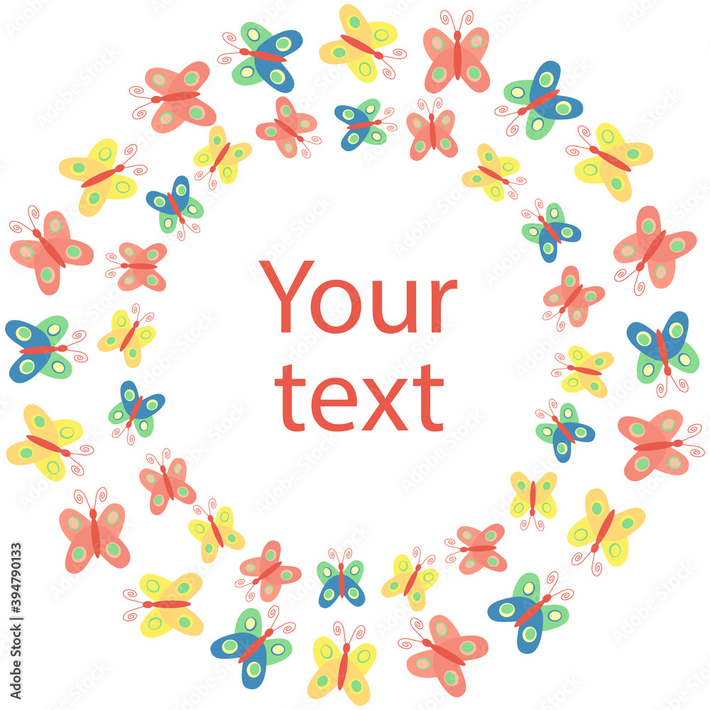 Frame of butterflies for writing text inside. Cartoon vector greeting illustration