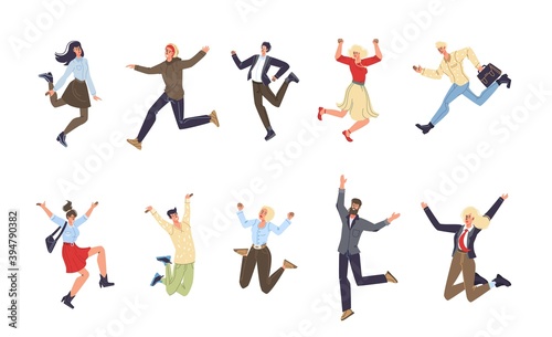 Set of cartoon flat characters people in happy mood-different poses,emotions,social communication concept