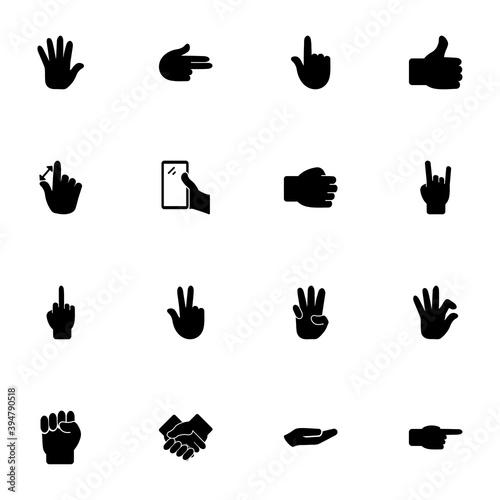 Hands icon - Expand to any size - Change to any colour. Perfect Flat Vector Contains such Icons as horns gesture, victory, hold smartphone, handshake, fist, thumbs up, fuck finger, cursor, enlarge.