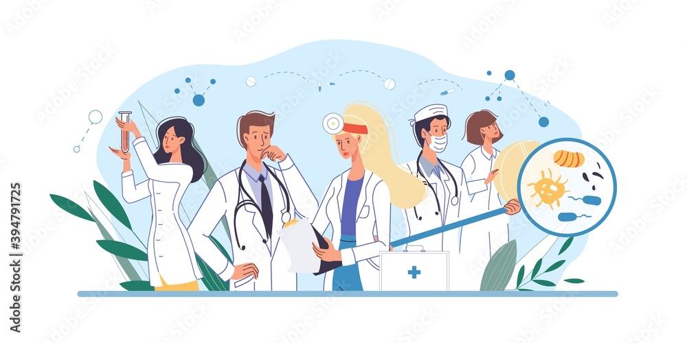 Set of cartoon flat doctor characters and nurses in uniform,laboratory coats with medical devices-medic team,various poses and persons Set of cartoon flat doctor characters and nurses in uniform,laboratory coats with medical devices-medic team,various poses and persons