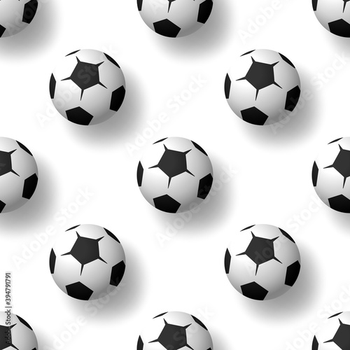 Football balls seamless patternbackground. Heap of classic black and white soccer balls. Realistic vector background