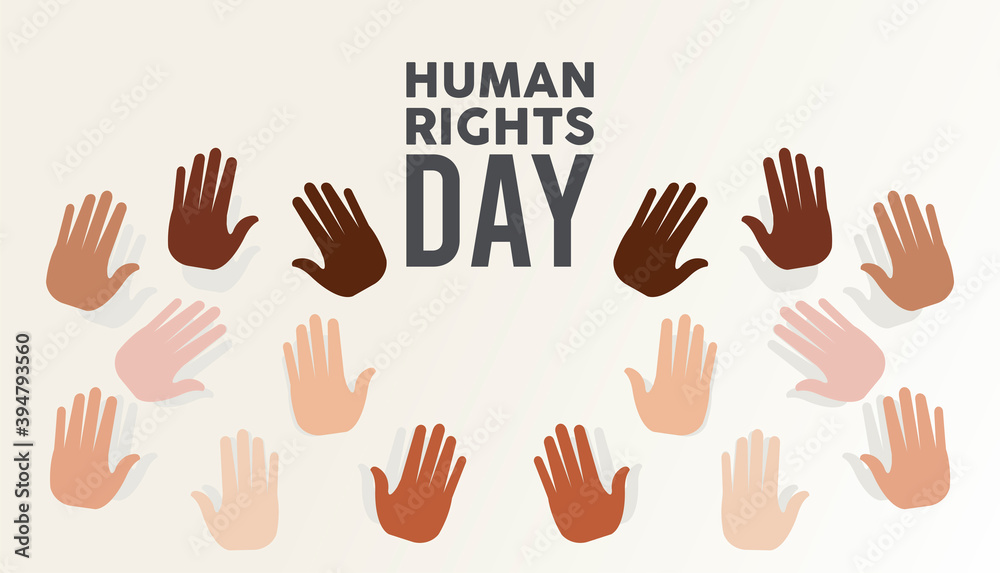 human rights day poster with interracial hands palms