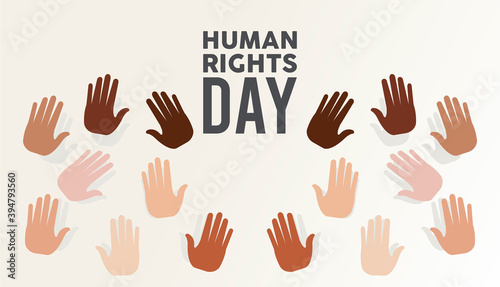 human rights day poster with interracial hands palms