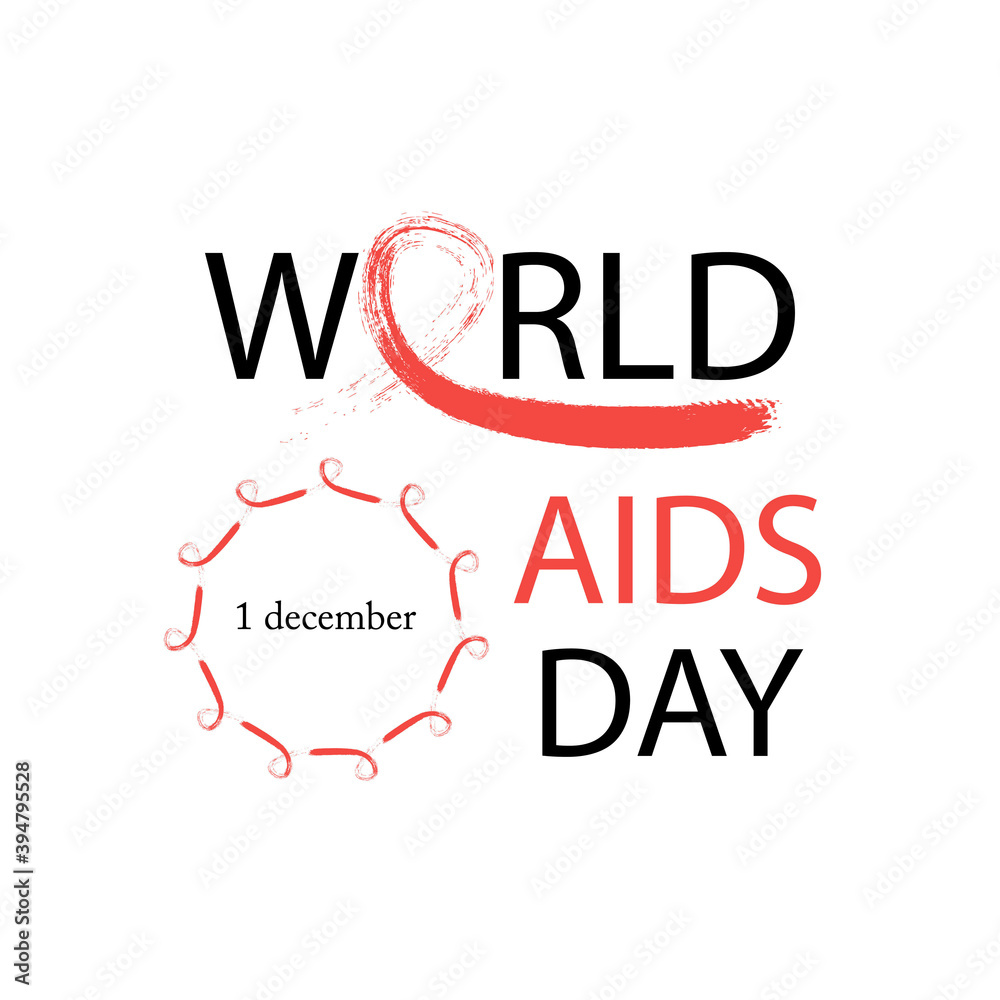 World AIDS Day.Design template with text and hand drawn red ribbon World AIDS Day.Design template with text and hand drawn red ribbon