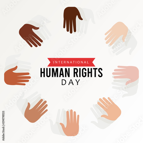 human rights day poster with interracial hands palms