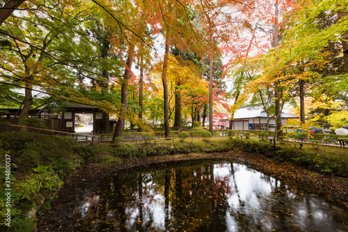 日本の世界遺産　岩手中尊寺紅葉の峯薬師堂池 © masahiro