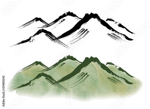 水墨画の山