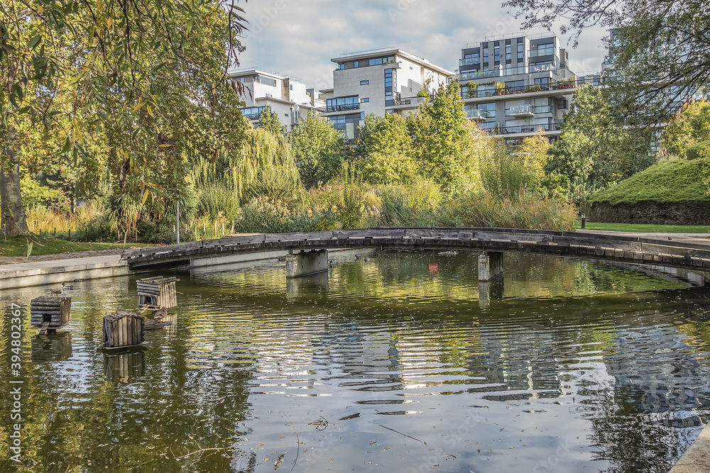 Park of Bercy (Parc de Bercy) is a large (covered 14 hectares) and varied Public Park in Paris located along the Rive Droite. Paris France.