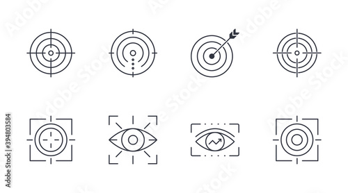 Vector target icons focus achievement goal. Editable stroke. Illustration isolated on white background