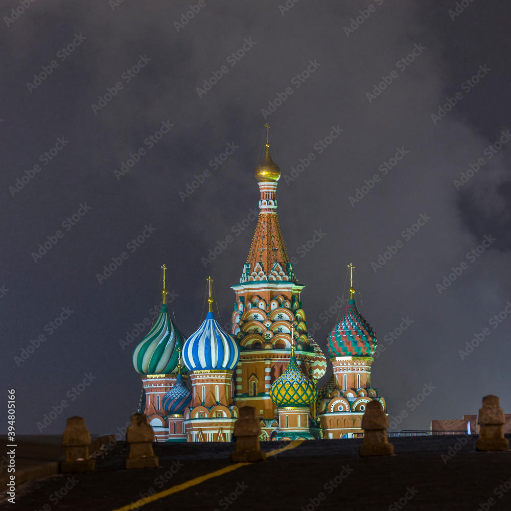 Red Square and St. Basil's Cathedral in beautiful christmas illumination