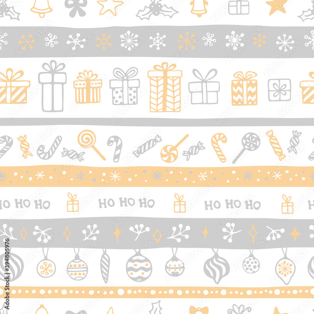 Vector seamless pattern with hand drawn Christmas elements. Cute design for wrappings, textile and backgrounds Vector seamless pattern with hand drawn Christmas elements. Cute design for wrappings, textile and backgrounds