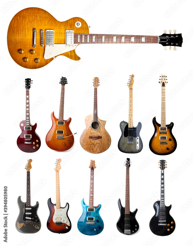 Fototapeta premium Set of electric guitars isolated on white background