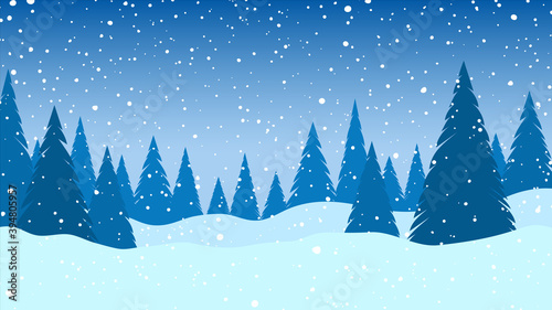 Winter landscape. Falling snow. Christmas background. Vector illustration