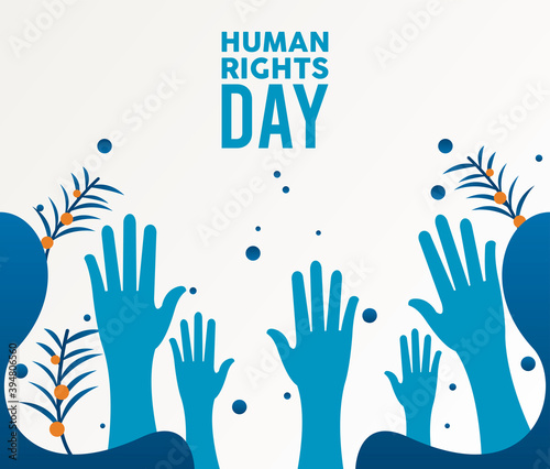 human rights day poster with hands up silhouette