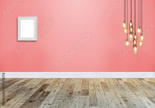 empty living room interior decoration modern lamp and wooden floor  stone wall concept. decorative background for home  office  hotel. 3D illustration