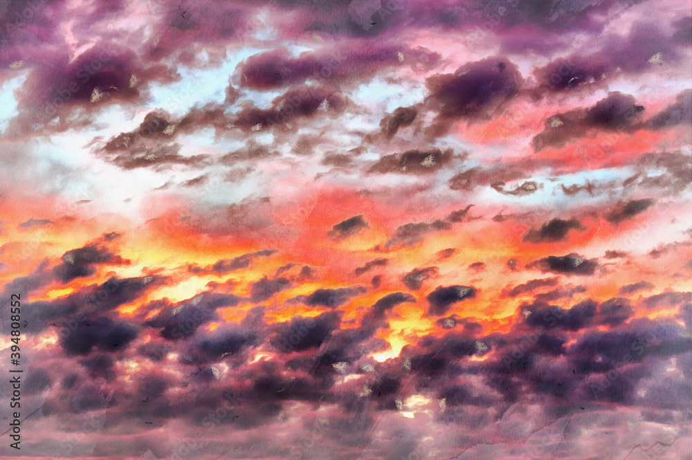 Fototapeta premium Clouds on sunset sky colorful painting