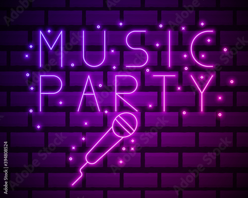 Neon label music karaoke banner. template design element. Vector illustration