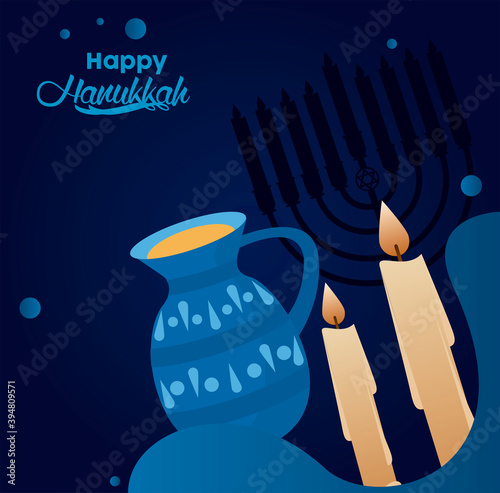 happy hanukkah celebration with candles and teapot