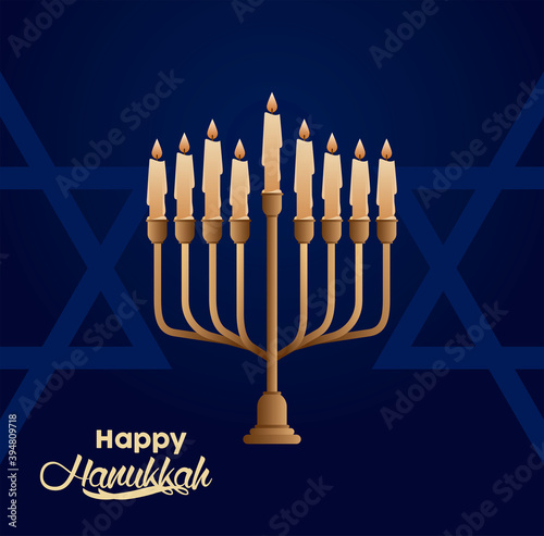 happy hanukkah celebration with candelabrum and stars