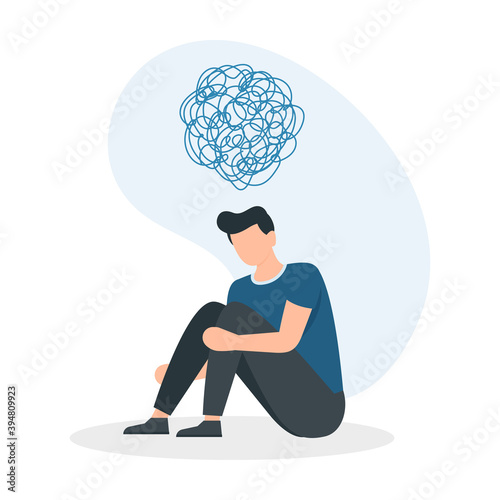 Young man in depressive state of mind. Person needs psychological consultation.