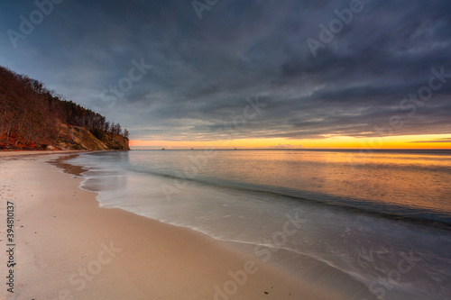 Amazing landscape of the beach at Orlowo cliff before sunrise, Gdynia. Poland