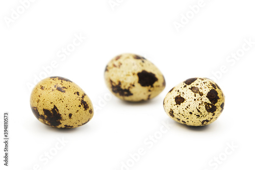 Quail organic eggs isolated on white background. Сopy space on a white background	