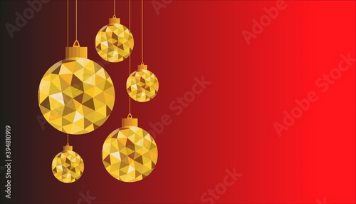 Yellow amber Christmas balls are located on a red gradient background.