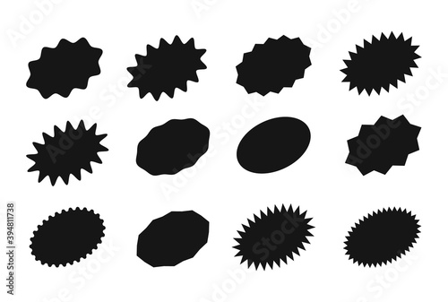 Starburst sticker set for promo sale. Vector badge shape design - star and oval price offer promotion