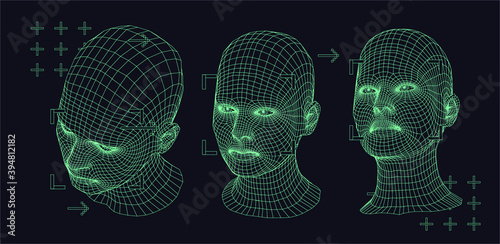 Silhouette of 3d low poly human head. Concept of Artificial intelligence and Neural Network.