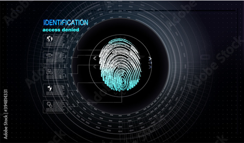 Fingerprint Scanning Technology Concept Illustration. Control panel with password.  Fingerprint scan provides security access with biometrics identification. Abstract technology background.