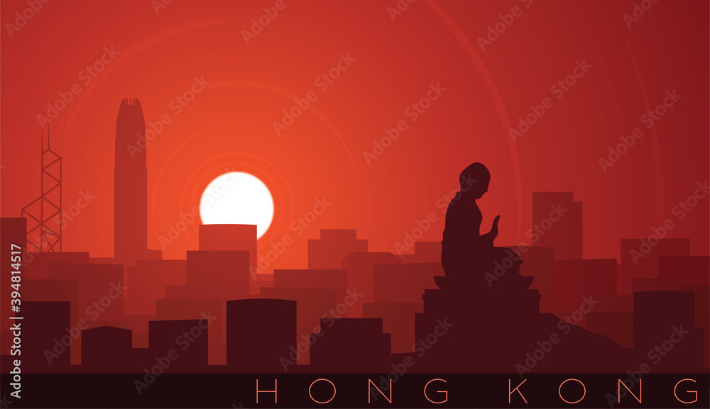 Hong Kong Low Sun Skyline Scene