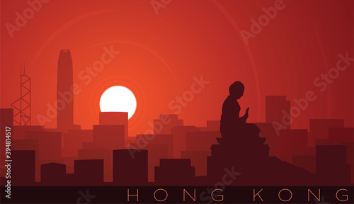 Hong Kong Low Sun Skyline Scene